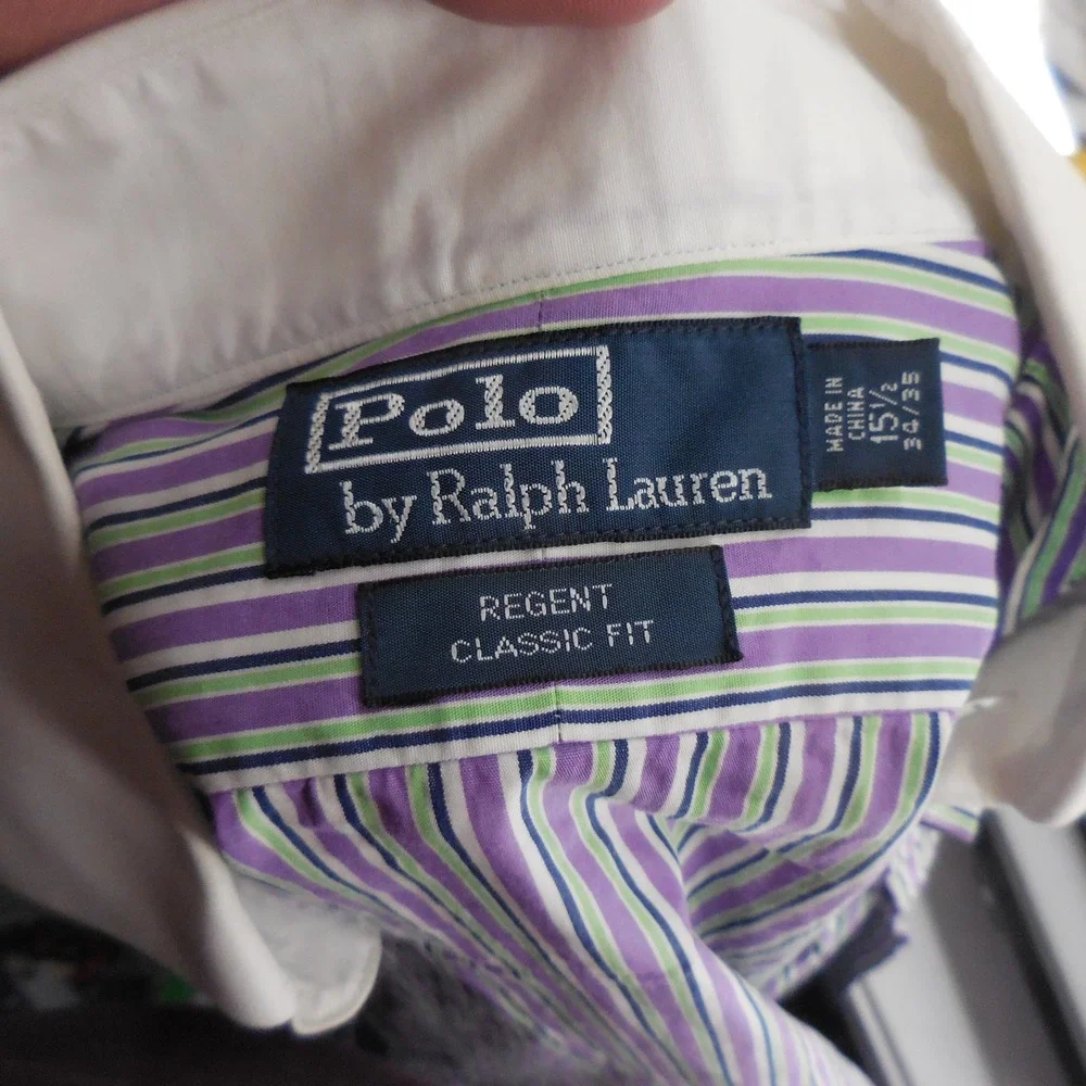 Polo Ralph Lauren Regent Classic Fit Striped Shirt Purple Green White 15.5 34/35